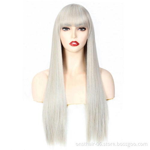 ONST Long Straight Synthetic Wig with Bangs for White /Black Women Nature Black Wigs Cosplay Female Hair Wig